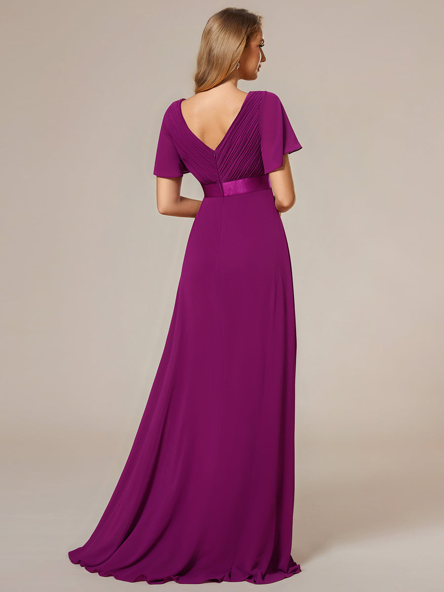 Color=Fuchsia | Glamorous Pretty Double V-Neck Ruffles Padded Wholesale Evening Dresses-Fuchsia 3
