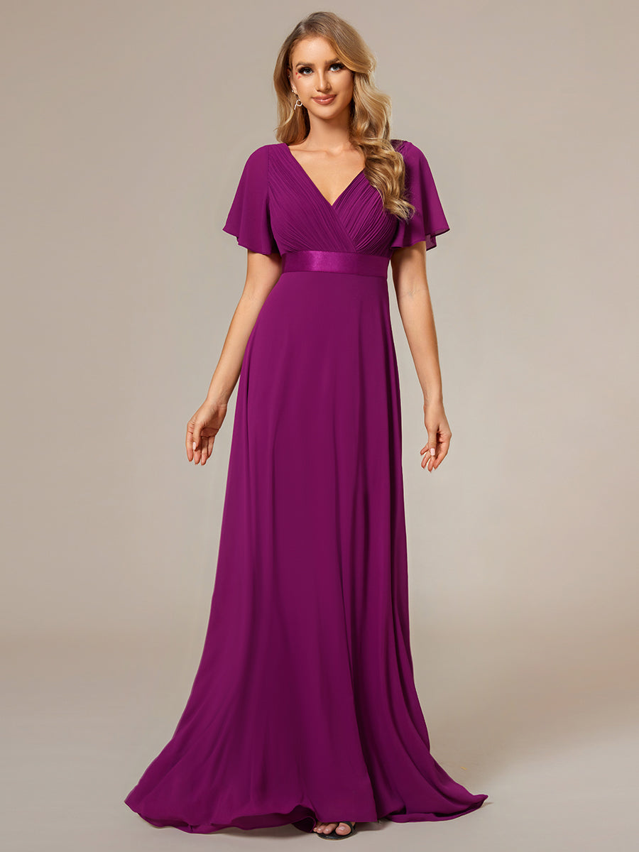 Color=Fuchsia | Glamorous Pretty Double V-Neck Ruffles Padded Wholesale Evening Dresses-Fuchsia 4