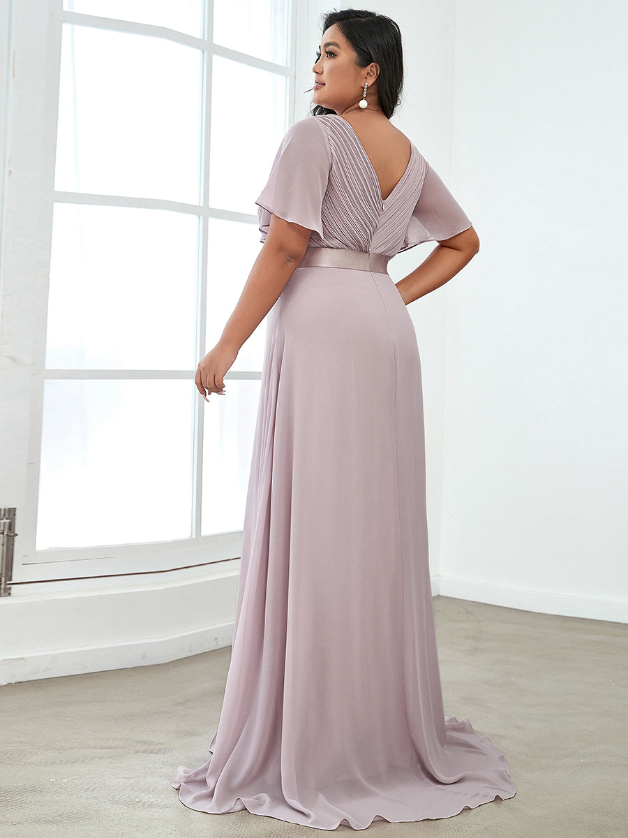 Glamorous Double V-Neck Ruffles Padded Plus Size Evening Dresses #Color_Lilac