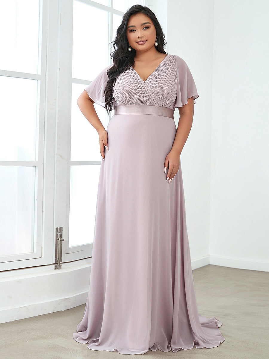 Glamorous Double V-Neck Ruffles Padded Plus Size Evening Dresses #Color_Lilac