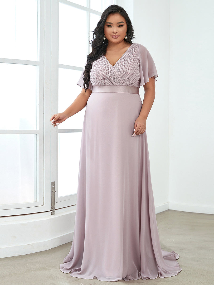 Glamorous Double V-Neck Ruffles Padded Plus Size Evening Dresses #Color_Lilac