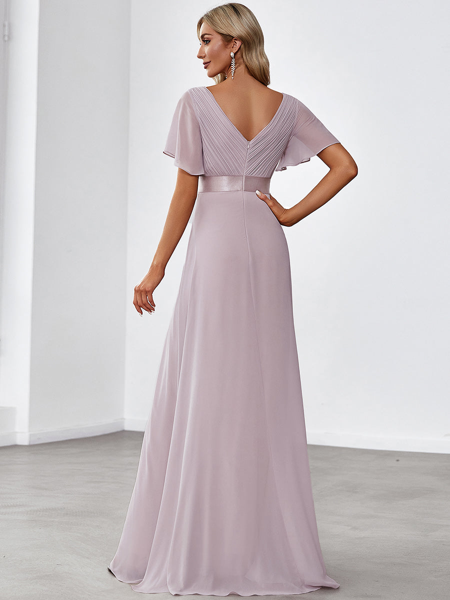 Color=Lilac | Glamorous Double V-Neck Ruffles Padded Wholesale Evening Dresses-Lilac 2