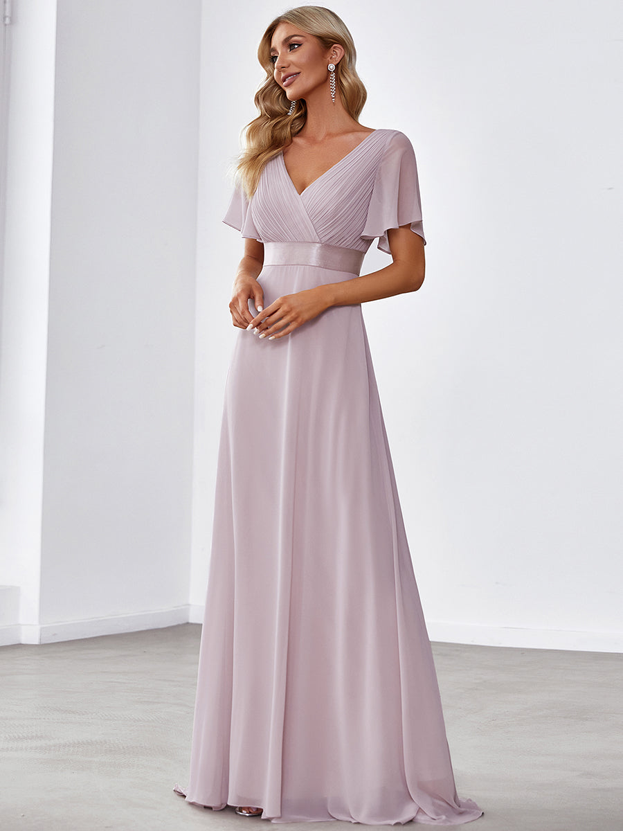 Color=Lilac | Glamorous Double V-Neck Ruffles Padded Wholesale Evening Dresses-Lilac 4