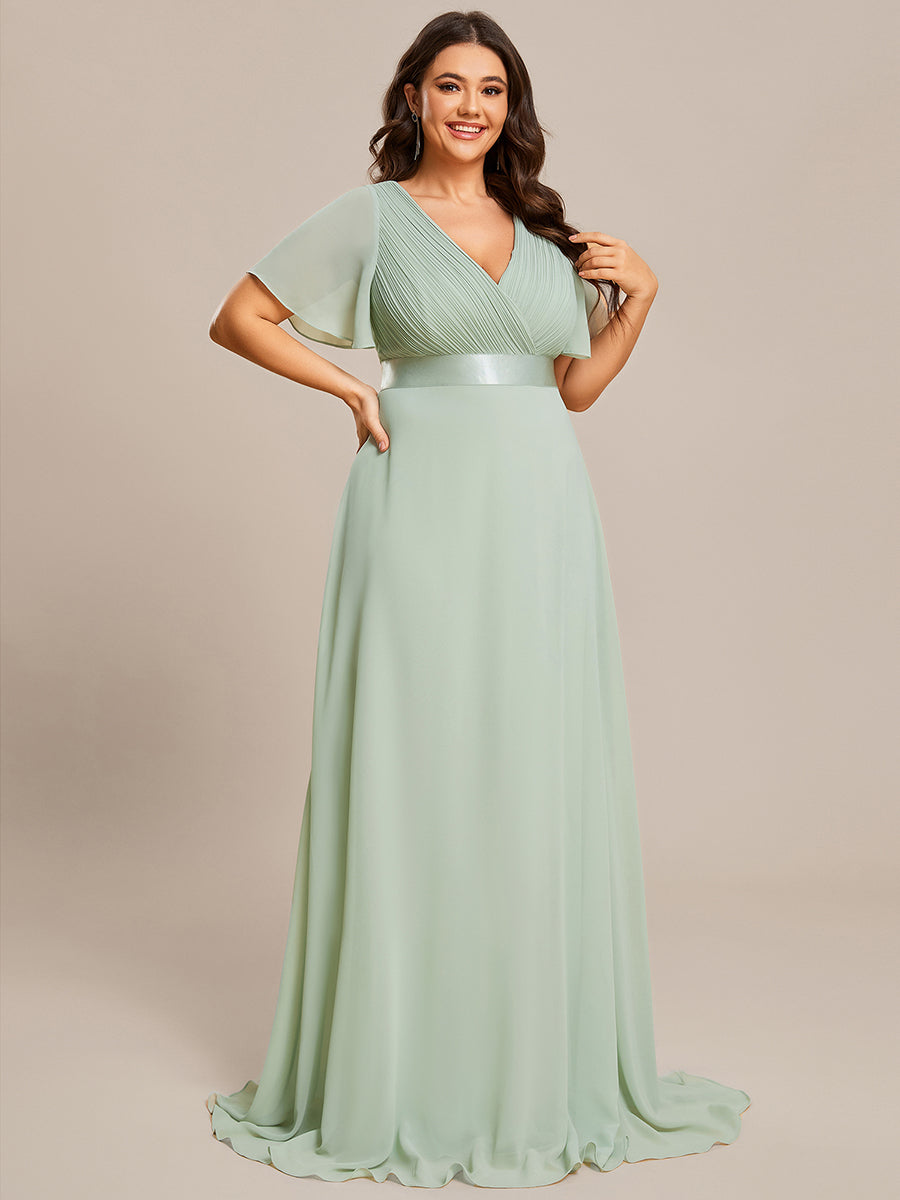 Glamorous Double V-Neck Ruffles Padded Plus Size Evening Dresses #Color_Mint Green