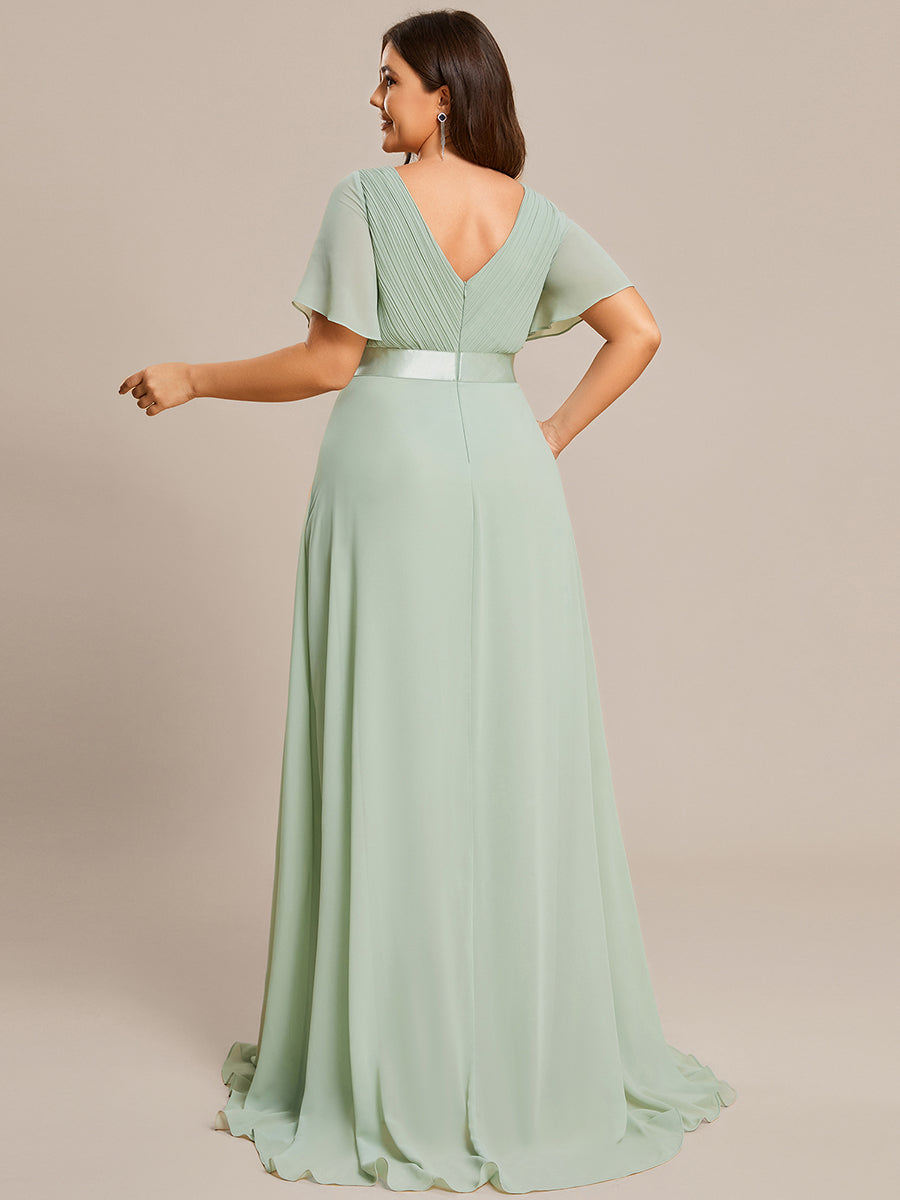 Glamorous Double V-Neck Ruffles Padded Plus Size Evening Dresses #Color_Mint Green