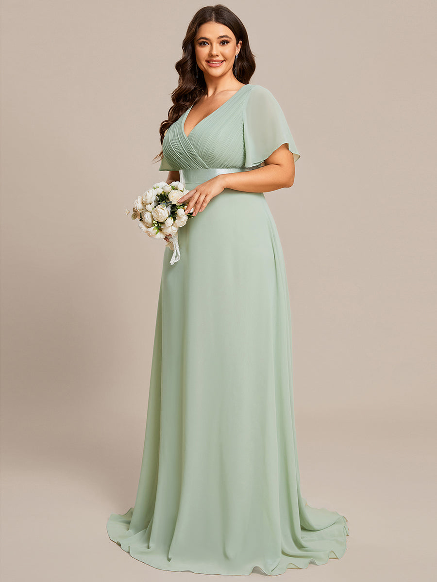 Glamorous Double V-Neck Ruffles Padded Plus Size Evening Dresses #Color_Mint Green