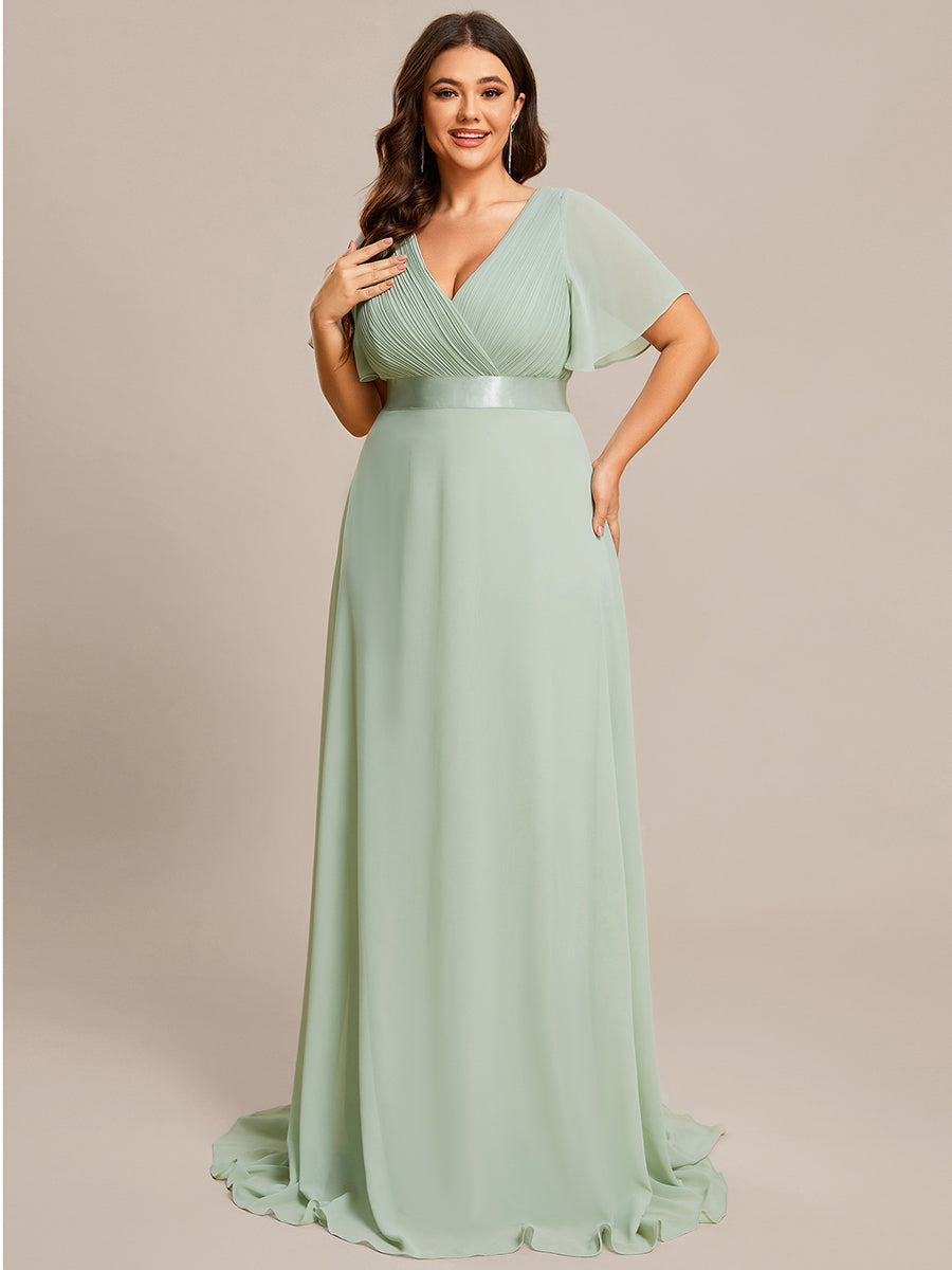 Glamorous Double V-Neck Ruffles Padded Plus Size Evening Dresses #Color_Mint Green