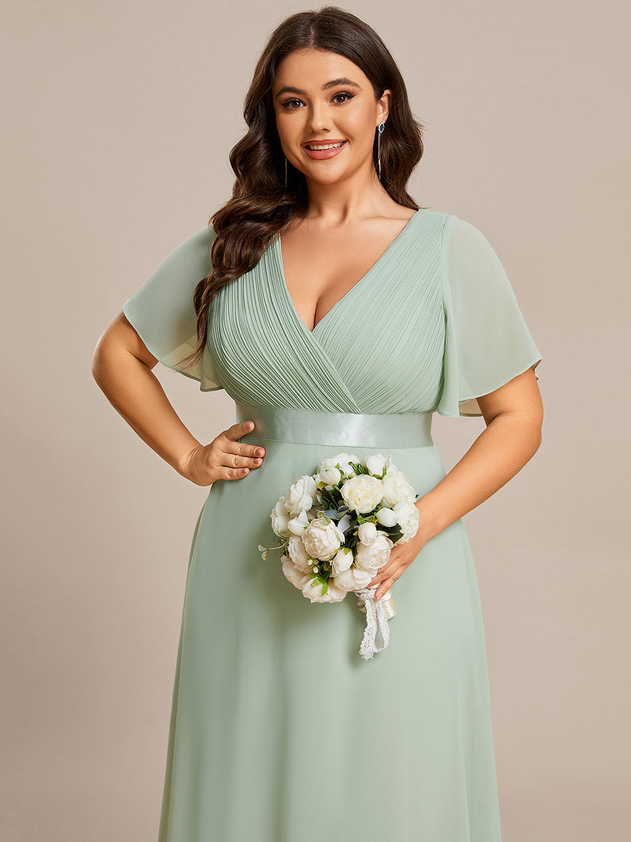 Glamorous Double V-Neck Ruffles Padded Plus Size Evening Dresses #Color_Mint Green