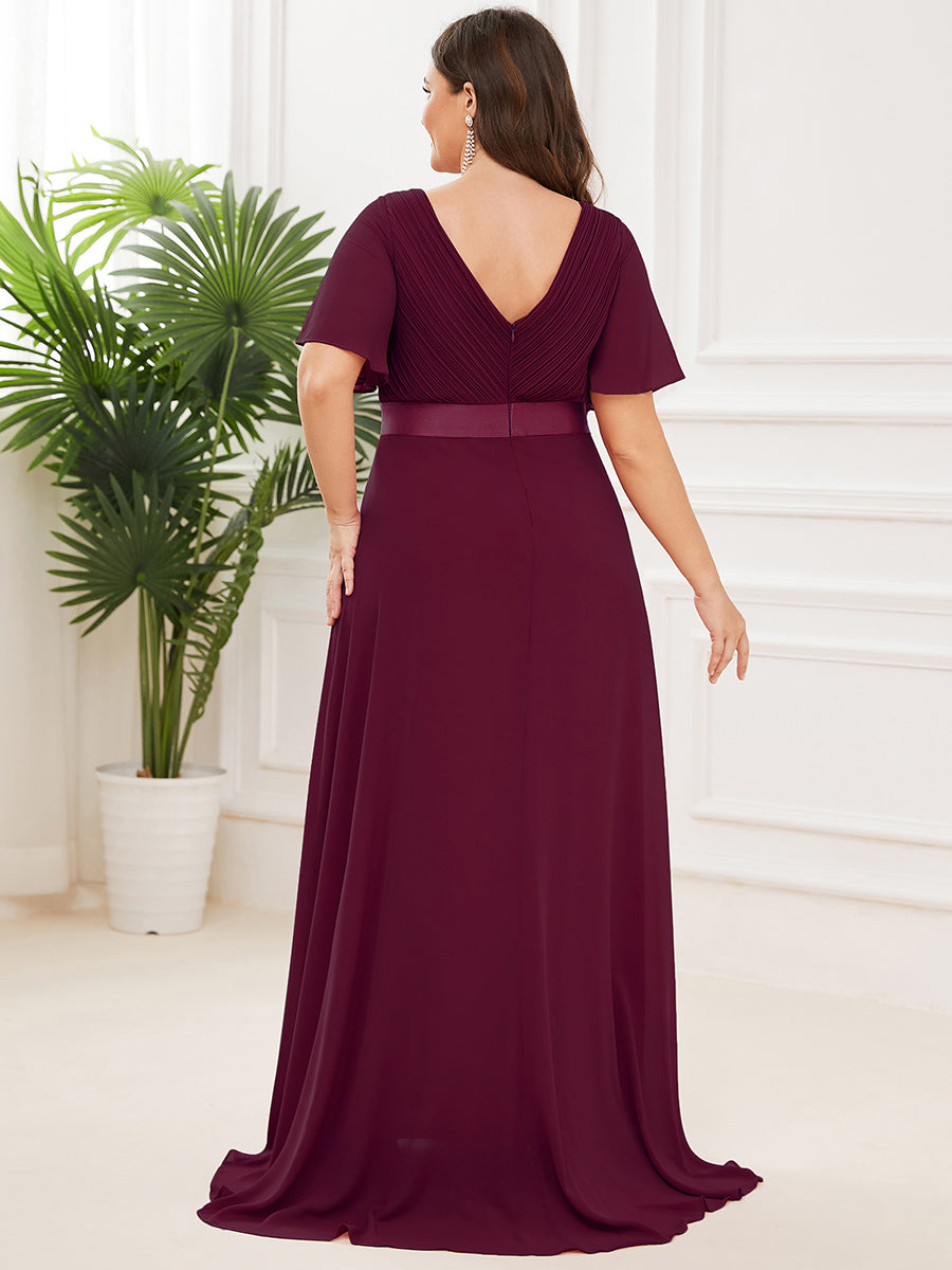 Glamorous Double V-Neck Ruffles Padded Plus Size Evening Dresses #Color_Mulberry