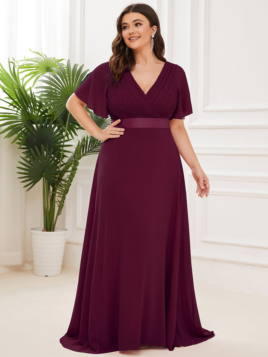 Glamorous Double V-Neck Ruffles Padded Plus Size Evening Dresses #Color_Mulberry