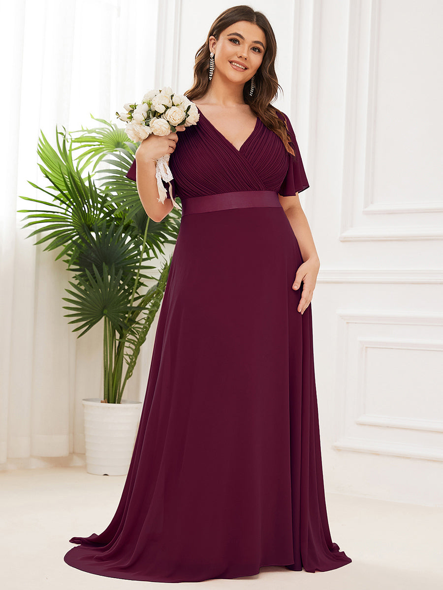Glamorous Double V-Neck Ruffles Padded Plus Size Evening Dresses #Color_Mulberry