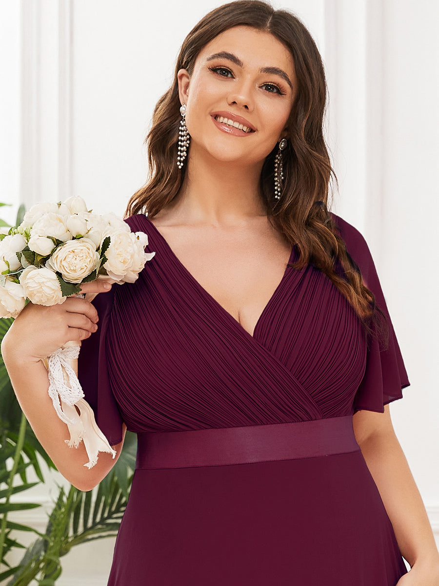 Glamorous Double V-Neck Ruffles Padded Plus Size Evening Dresses #Color_Mulberry