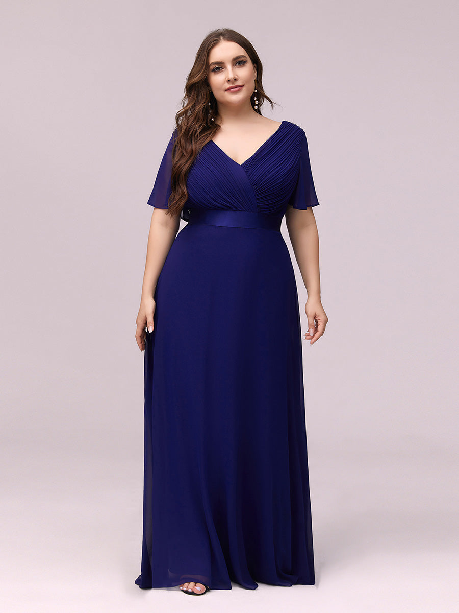 Double V-Neck Ruffles Padded Plus Size Wholesale Evening Dresses #Color_Royal Blue