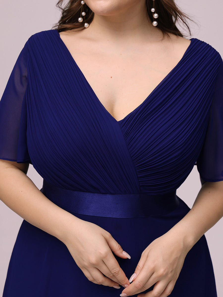 Double V-Neck Ruffles Padded Plus Size Wholesale Evening Dresses #Color_Royal Blue