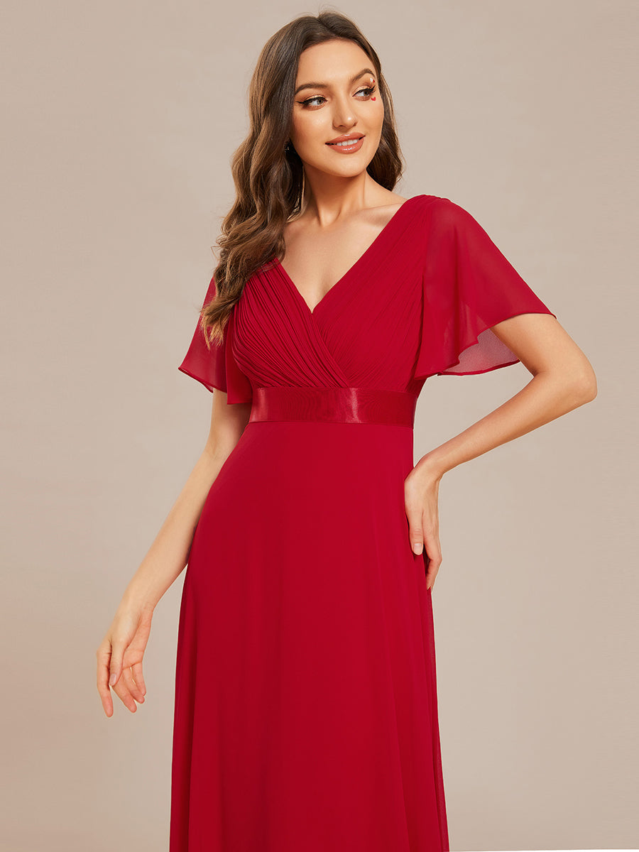 Color=Vermilion | Glamorous Pretty Double V-Neck Ruffles Padded Wholesale Evening Dresses-Vermilion 5