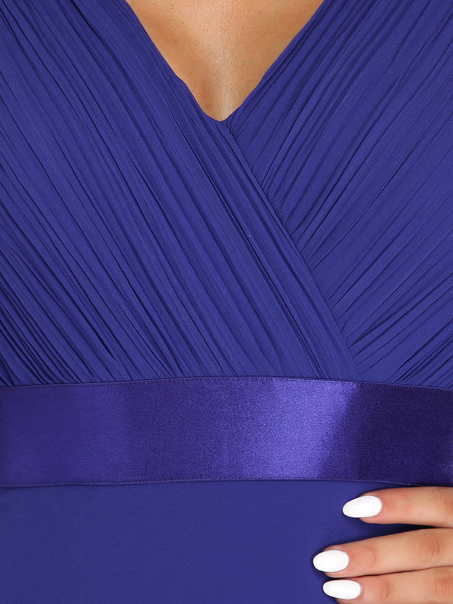 Glamorous Double V-Neck Ruffles Padded Wholesale Chiffon Evening Dresses #Color_Sapphire Blue