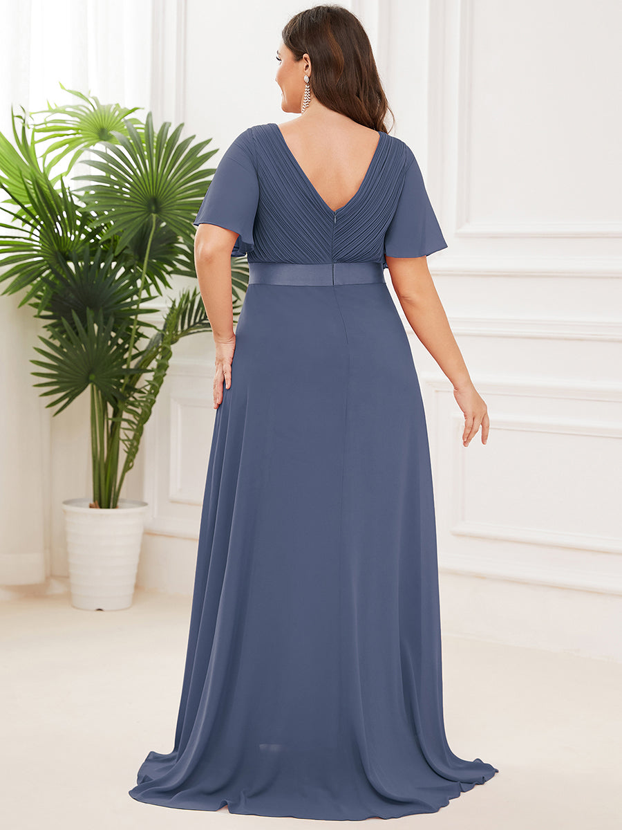 Glamorous Double V-Neck Ruffles Padded Plus Size Evening Dresses #Color_Stormy