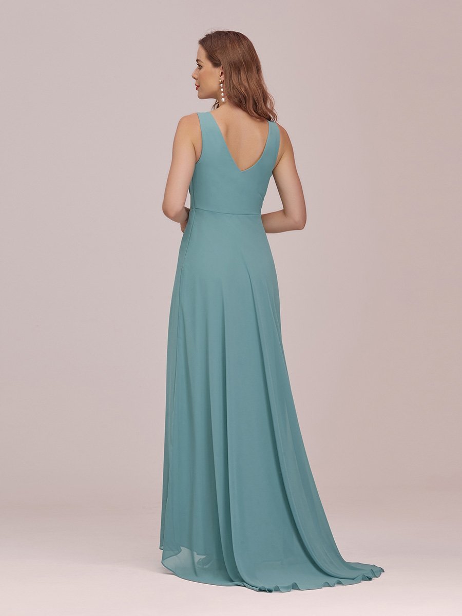 COLOR=Dusty Blue | V-Neck High-Low Evening Dress-Dusty Blue 2