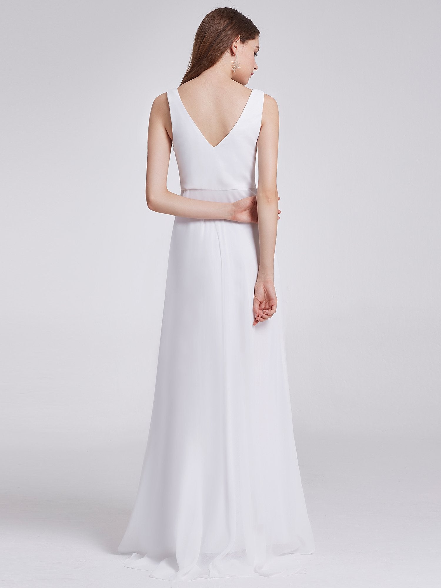 COLOR=White | V-Neck High-Low Evening Dress-White 4