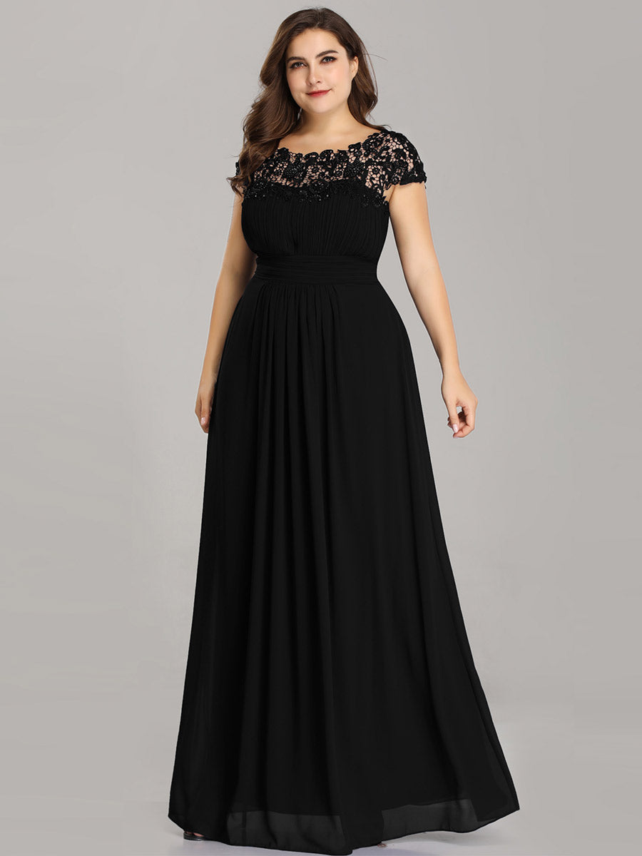 Color=Black | Lacey Neckline Open Back Ruched Bust Wholesale Evening Dresses-Black 8