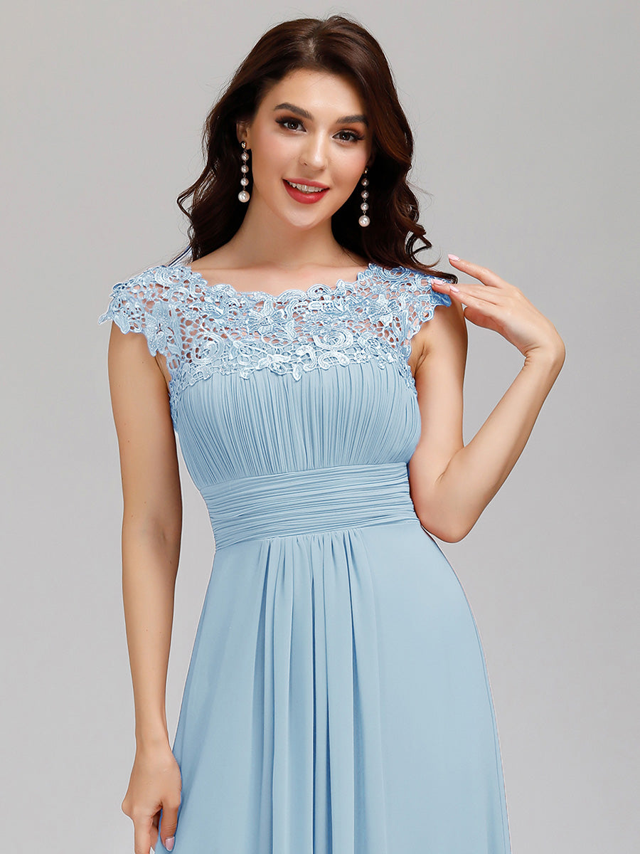 Color=Sky Blue | Lacey Neckline Open Back Ruched Bust Wholesale Evening Dresses-Sky Blue 2