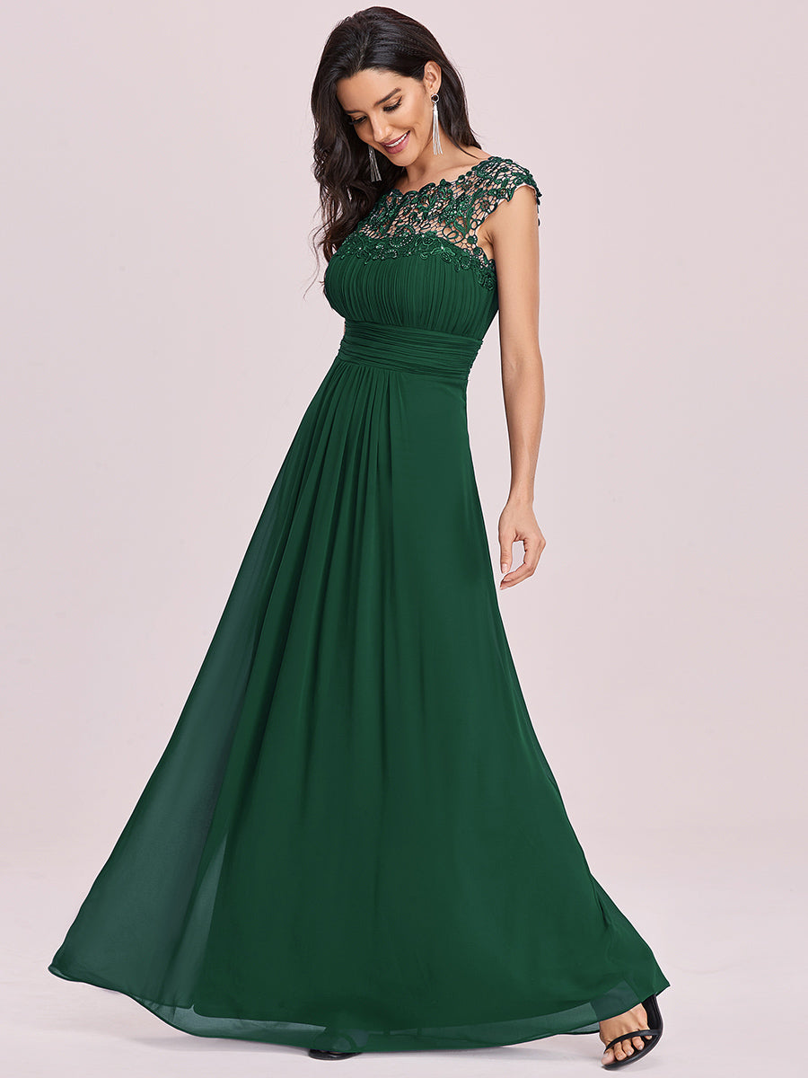 Color=Dark Green | Lacey Neckline Open Back Ruched Bust Wholesale Evening Dresses-Dark Green 4