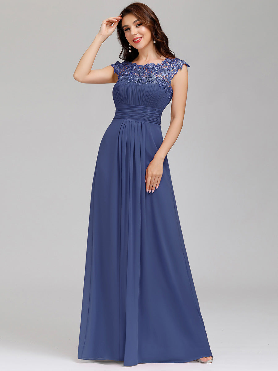 Color=Dusty Blue | lacey-neckline-open-back-ruched-bust-wholesale-evening-dresses-ep09993-2-Dusty Blue 4