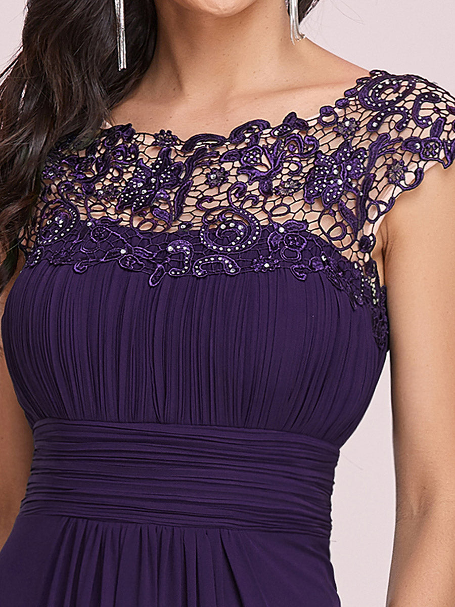 Color=Dark Purple | Lacey Neckline Open Back Ruched Bust Wholesale Evening Dresses-Dark Purple 5