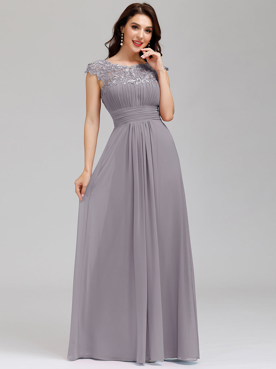 Color=Grey | Lacey Neckline Open Back Ruched Bust Wholesale Evening Dresses-Grey 7