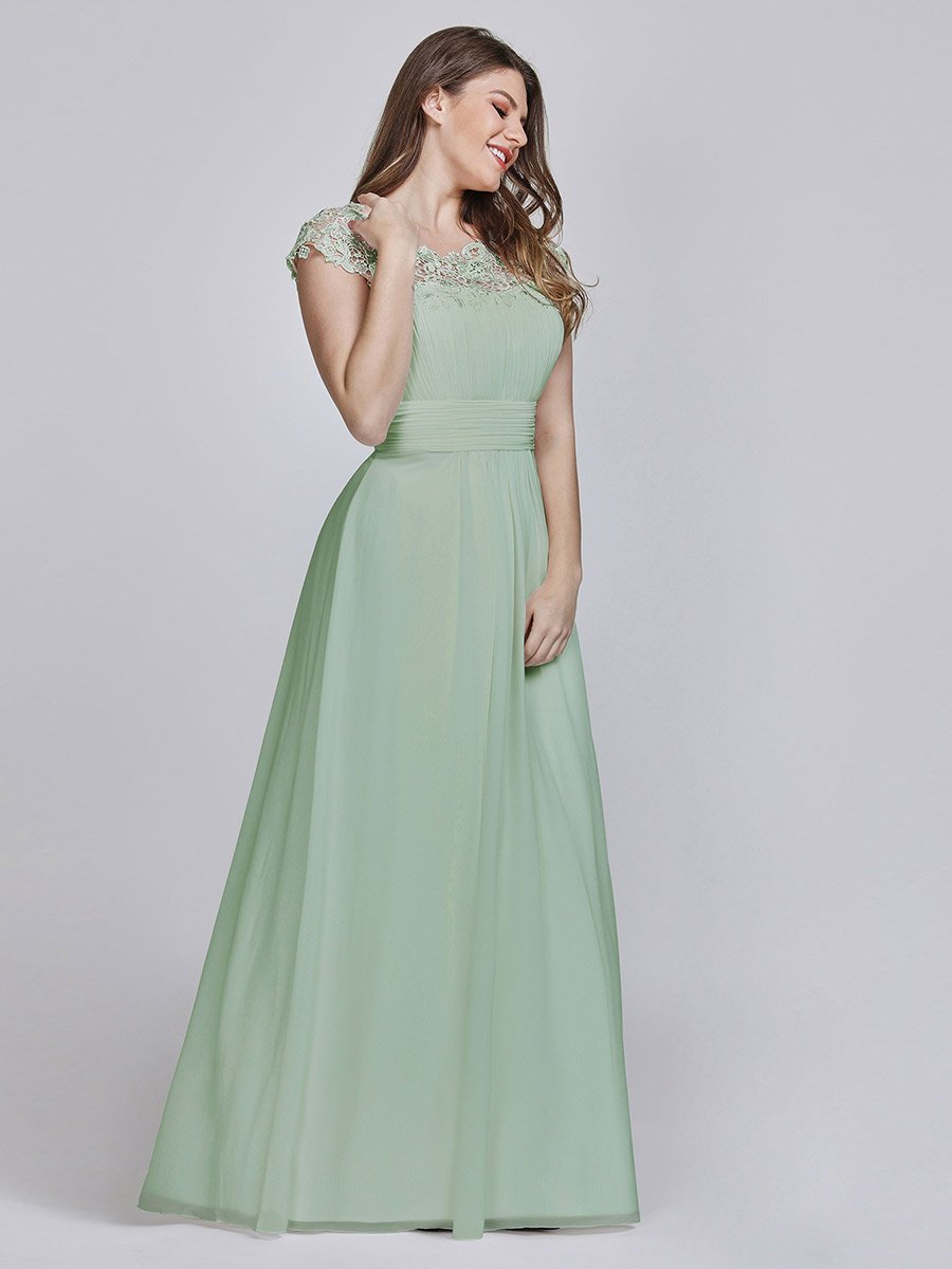 Color=Mint Green | Lacey Neckline Open Back Ruched Bust Plus Size Evening Dresses-Mint Green 4