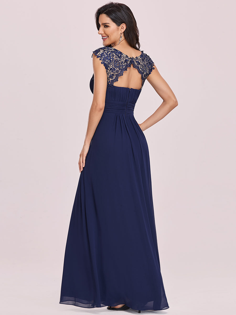 Color=Navy Blue | lacey-neckline-open-back-ruched-bust-wholesale-evening-dresses-ep09993-2-Navy Blue 2