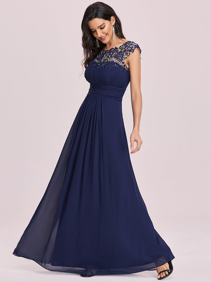 Color=Navy Blue | lacey-neckline-open-back-ruched-bust-wholesale-evening-dresses-ep09993-2-Navy Blue 3