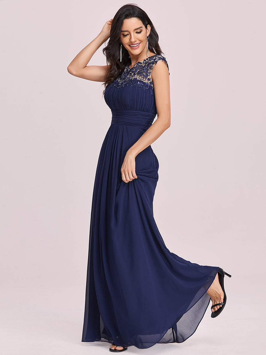 Color=Navy Blue | lacey-neckline-open-back-ruched-bust-wholesale-evening-dresses-ep09993-2-Navy Blue 4