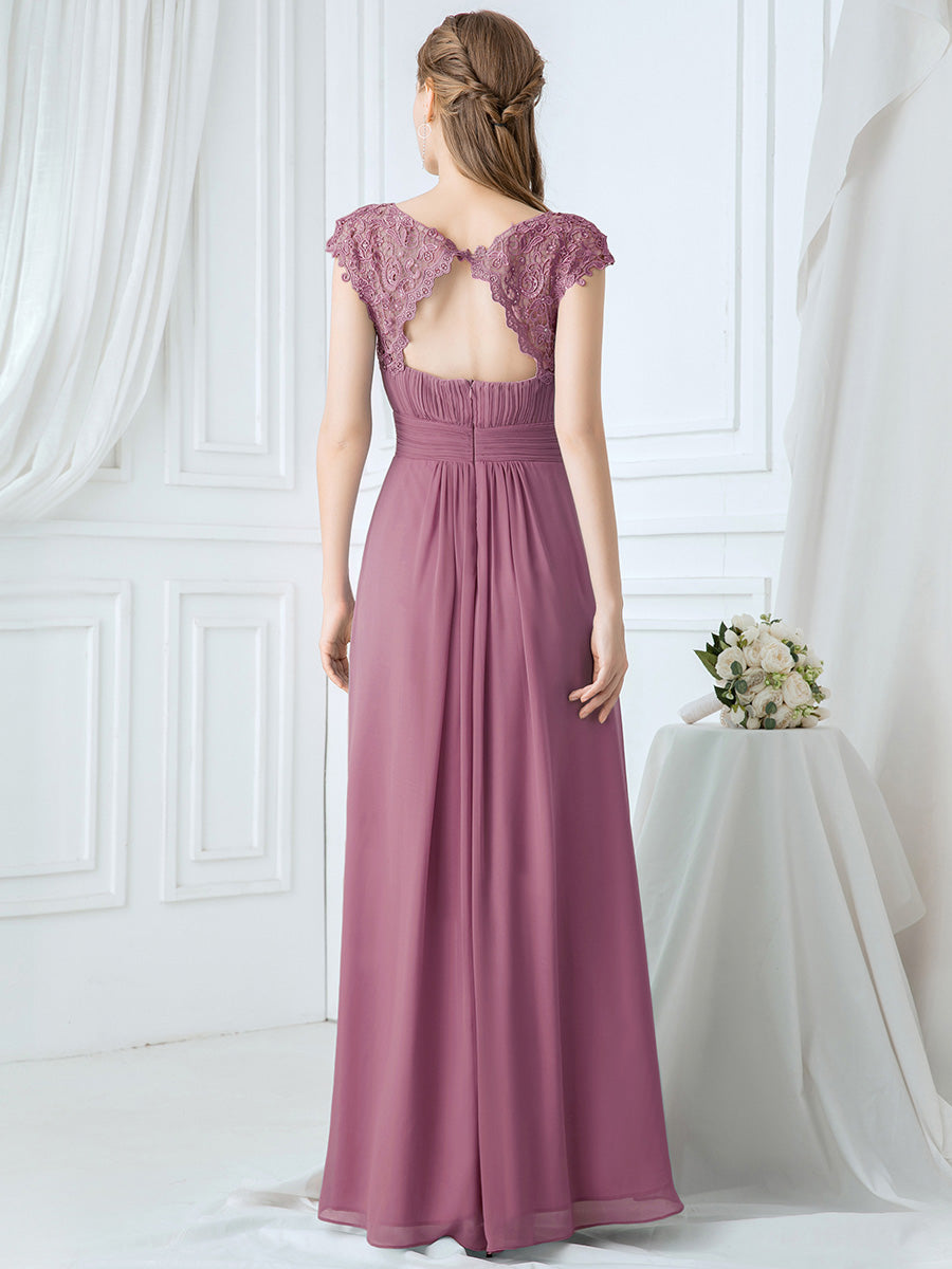 Color=Orchid | lacey-neckline-open-back-ruched-bust-wholesale-evening-dresses-ep09993-2-Orchid 2