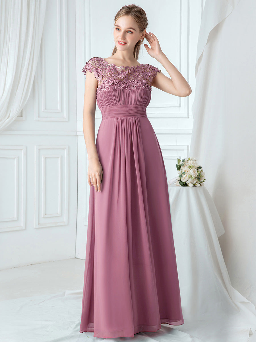 Color=Orchid | lacey-neckline-open-back-ruched-bust-wholesale-evening-dresses-ep09993-2-Orchid 3