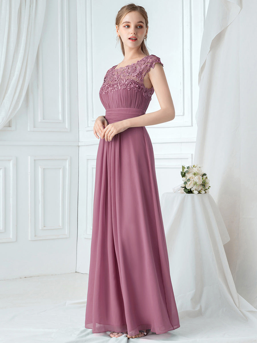 Color=Orchid | lacey-neckline-open-back-ruched-bust-wholesale-evening-dresses-ep09993-2-Orchid 4