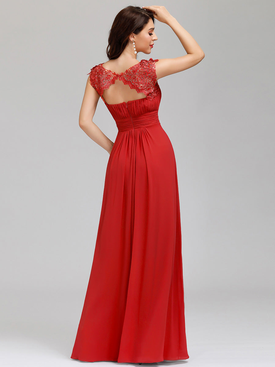 Color=Red | lacey-neckline-open-back-ruched-bust-wholesale-evening-dresses-ep09993-2-Red 2