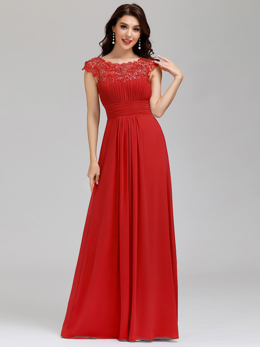 Color=Red | lacey-neckline-open-back-ruched-bust-wholesale-evening-dresses-ep09993-2-Red 3