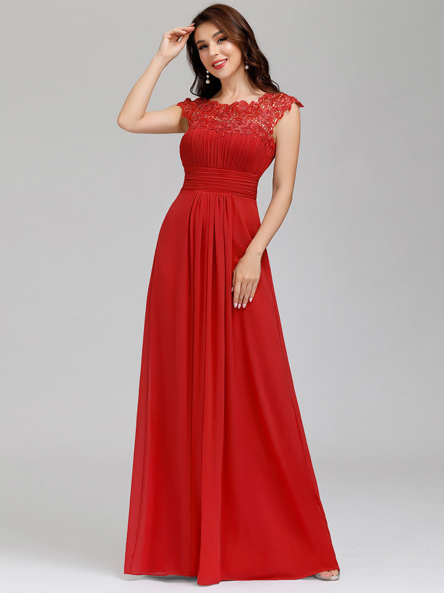 Color=Red | lacey-neckline-open-back-ruched-bust-wholesale-evening-dresses-ep09993-2-Red 4