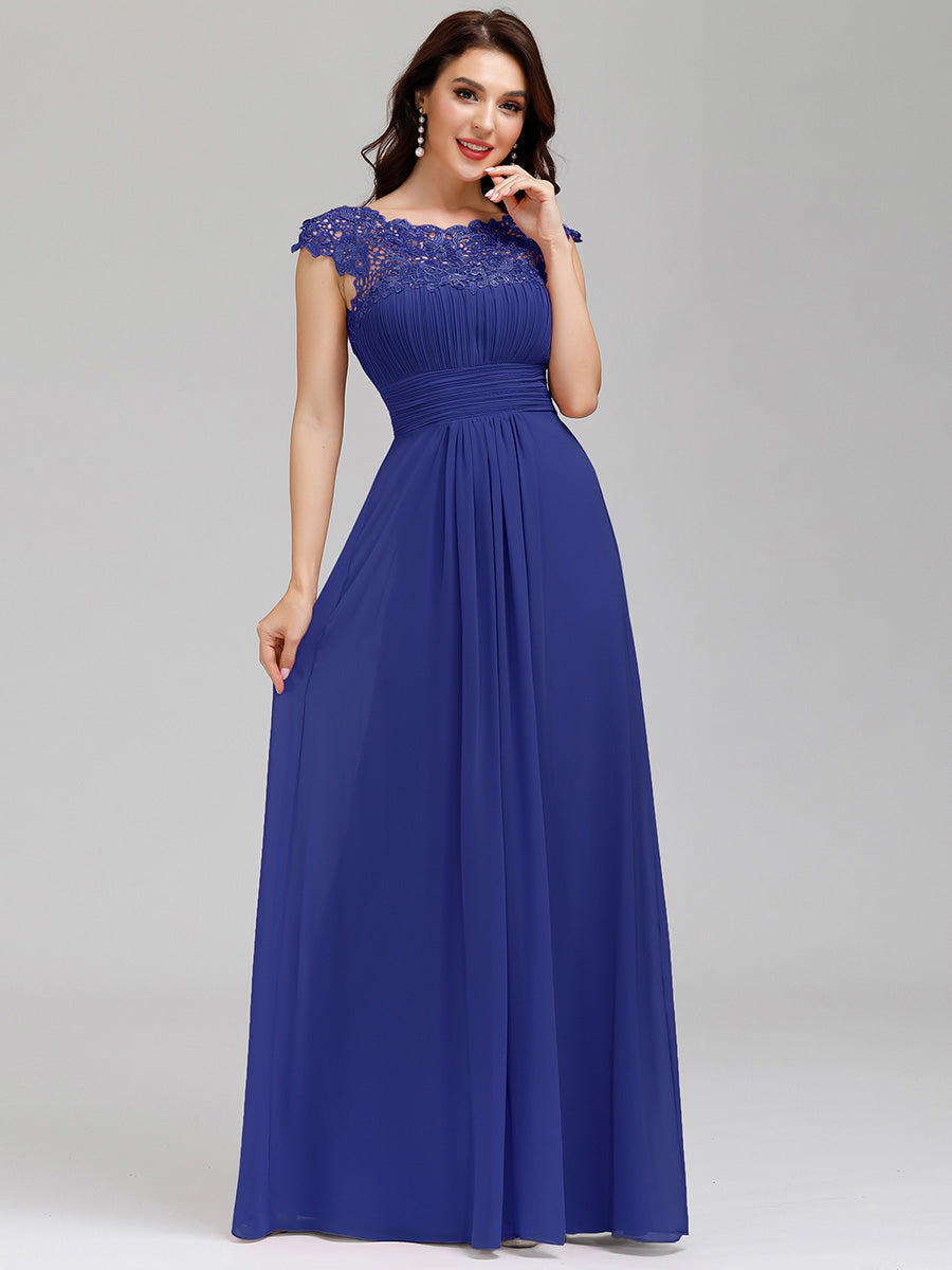 Color=Sapphire Blue | lacey-neckline-open-back-ruched-bust-wholesale-evening-dresses-ep09993-2-Sapphire Blue 1