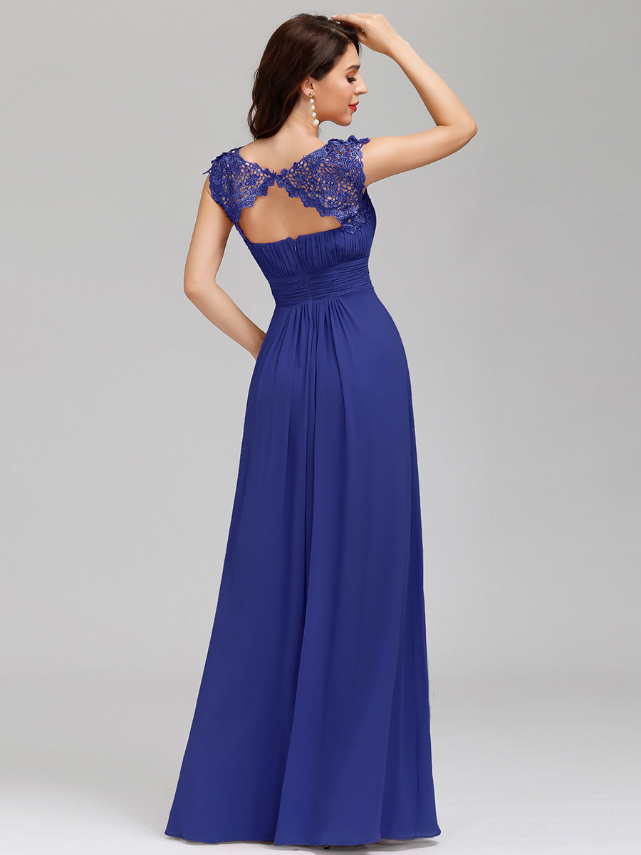 Color=Sapphire Blue | lacey-neckline-open-back-ruched-bust-wholesale-evening-dresses-ep09993-2-Sapphire Blue 2