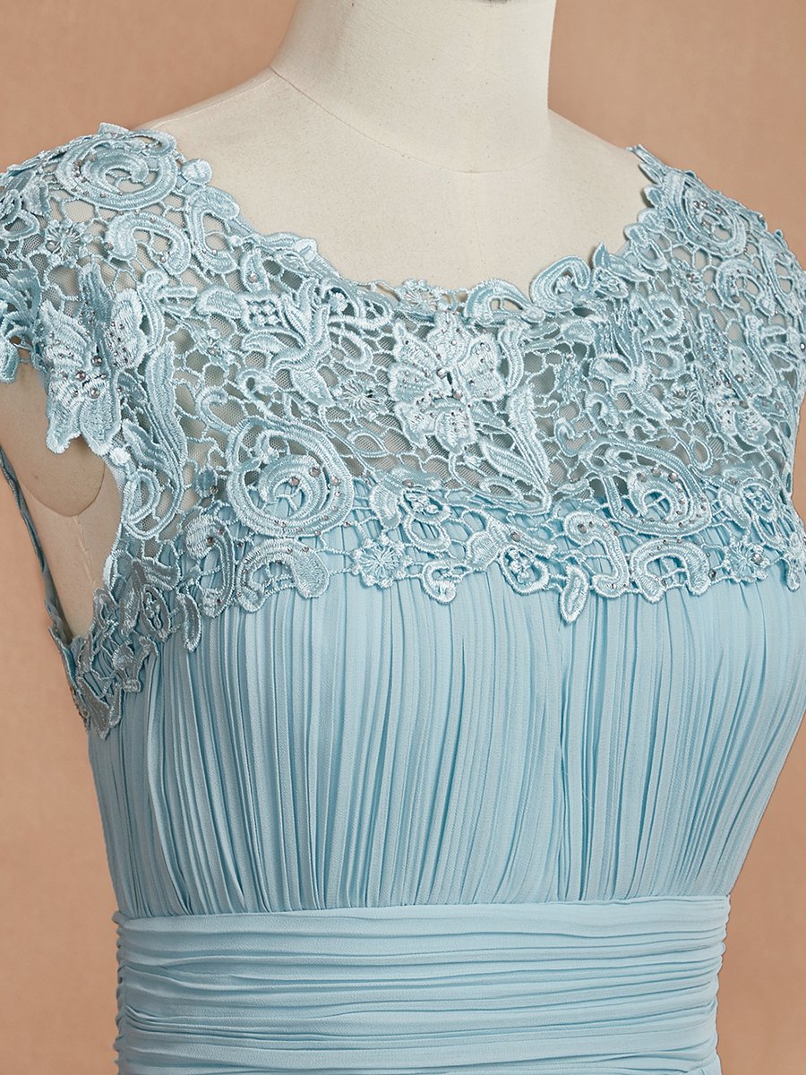 Color=Sky Blue | Lacey Neckline Open Back Ruched Bust Evening Dresses-Sky Blue 5