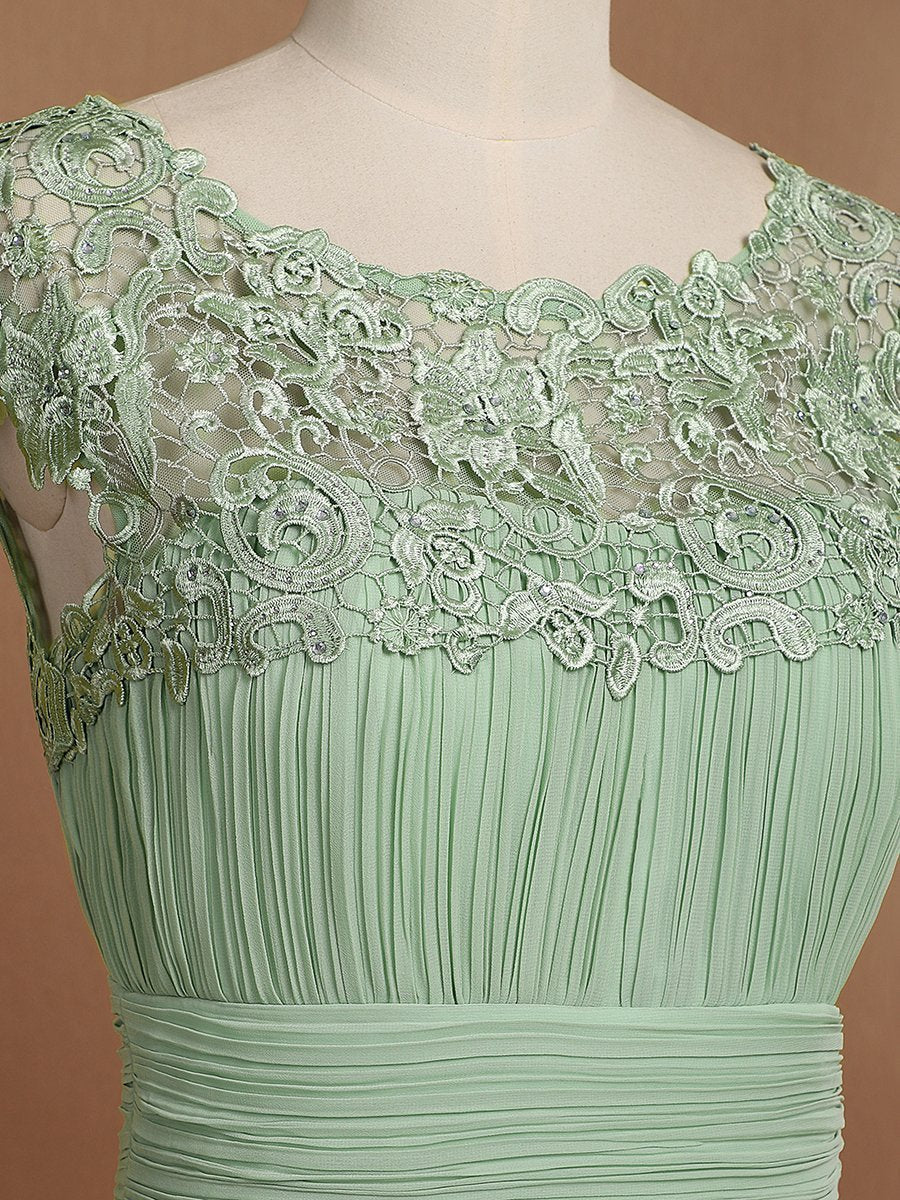 Color=Mint Green | Lacey Neckline Open Back Ruched Bust Evening Dresses-Mint Green 7