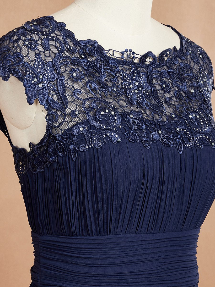 Color=Dusty blue | Lacey Neckline Open Back Ruched Bust Evening Dresses-Dusty blue 5