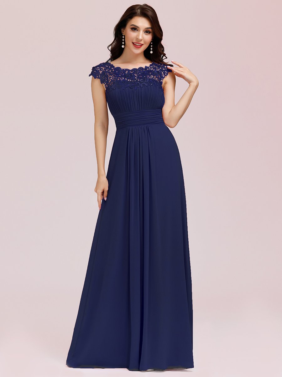 Color=Dusty blue | Lacey Neckline Open Back Ruched Bust Evening Dresses-Dusty blue 1