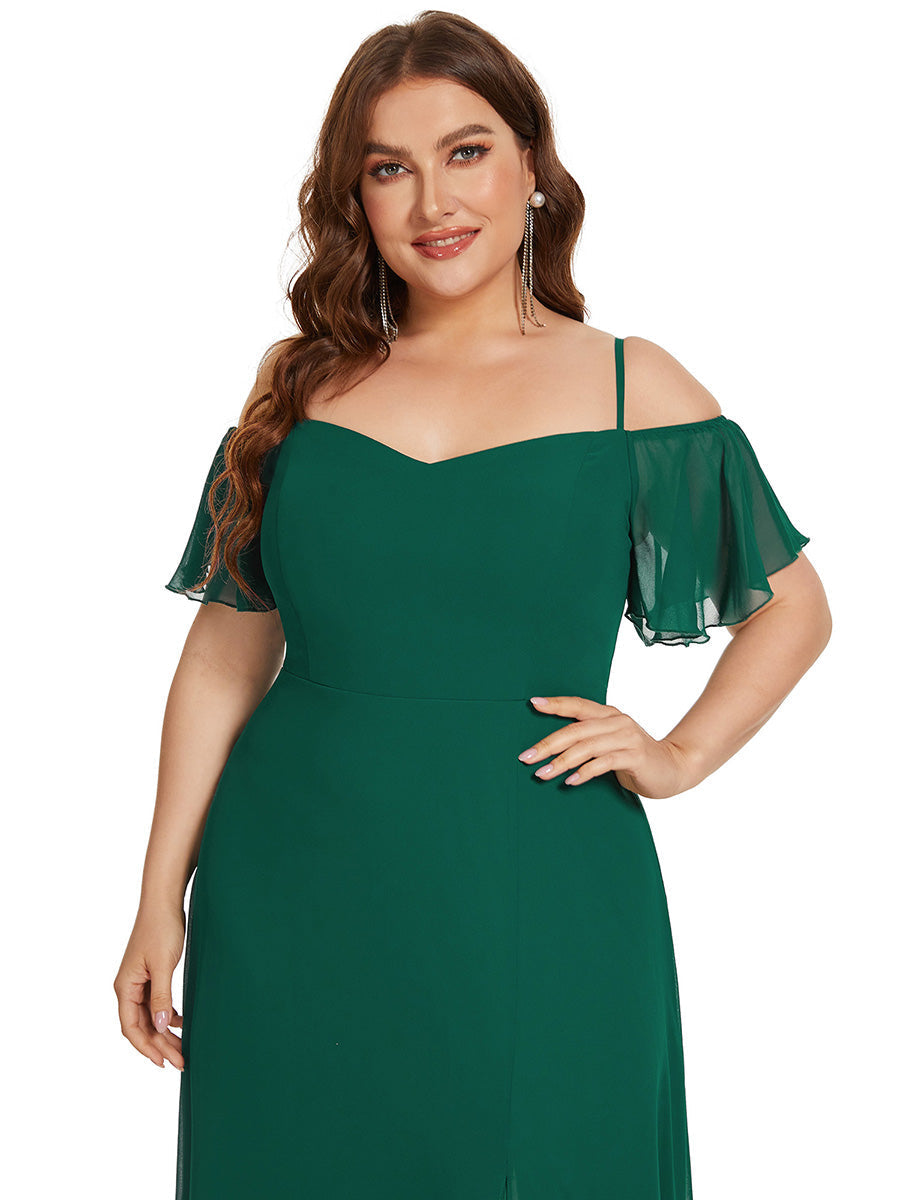 Color=Dark Green | Plain Solid Color Plus Size Wholesale Chiffon Bridesmaid Dress-Dark Green 5