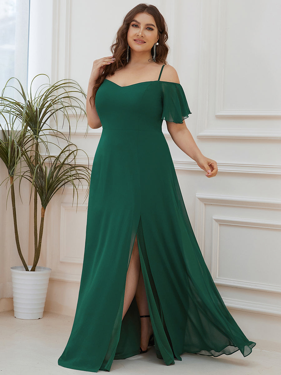 Color=Dark Green | Plain Solid Color Plus Size Wholesale Chiffon Bridesmaid Dress-Dark Green 4