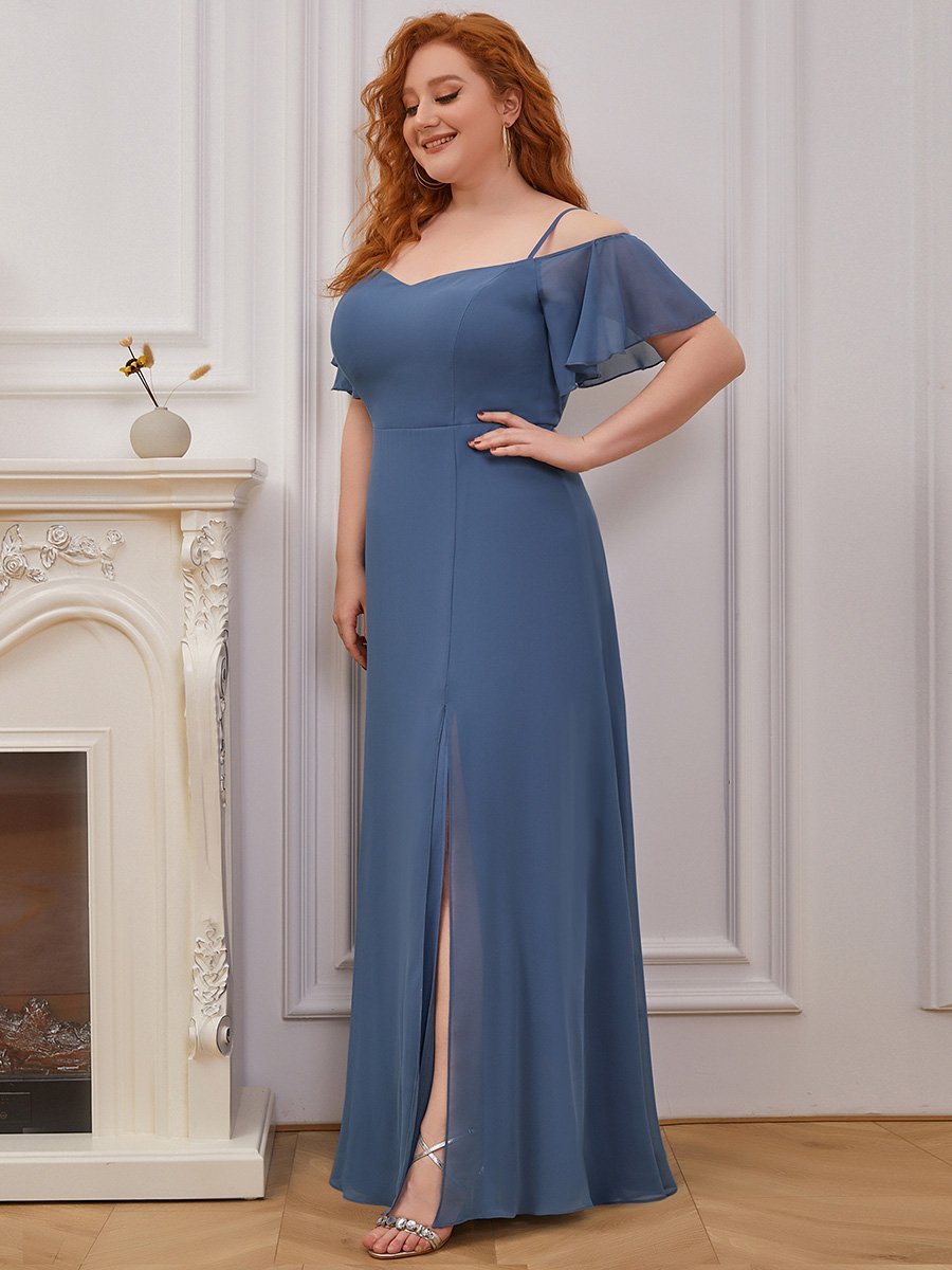 Color=Dusty Navy | Plain Solid Color Plus Size Wholesale Chiffon Bridesmaid Dress-Dusty Navy 3