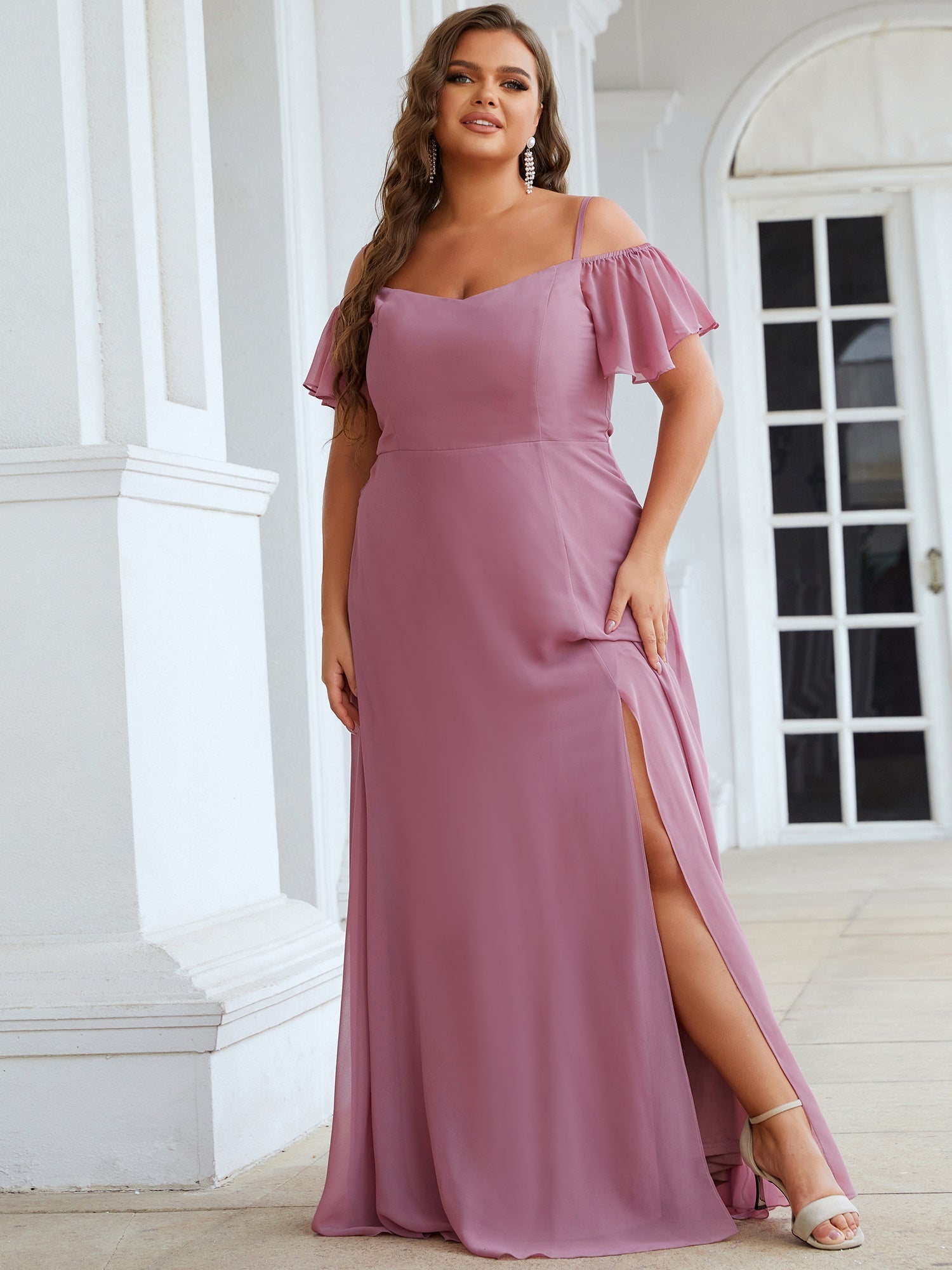 Custom Size Plain Solid Color Plus Size Wholesale Chiffon Bridesmaid Dress