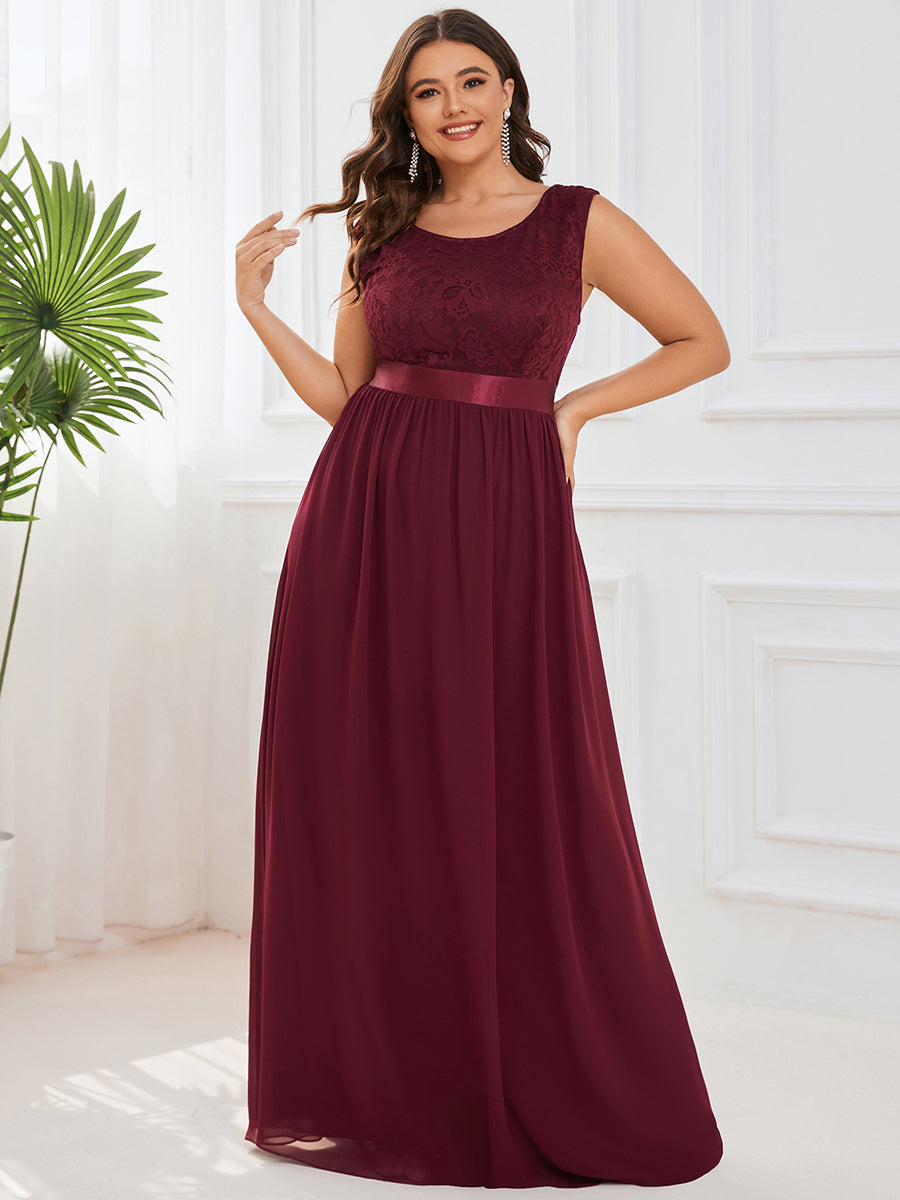 Color=Burgundy | Wholesale Plus Size Fahion Bridesmaid Dresses With Lace-Burgundy 1